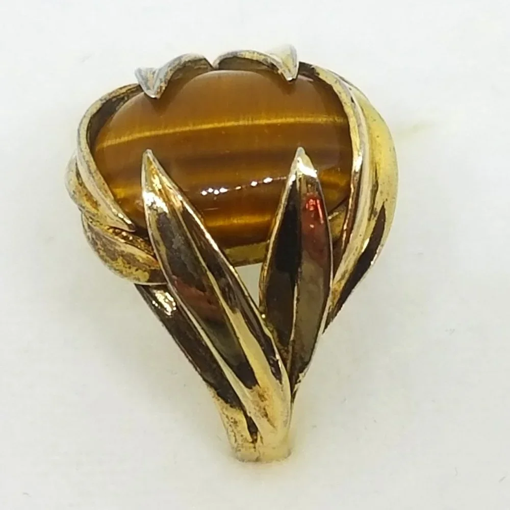Vintage Oval Tiger Eye Stone Ring set in 925 Gold Plated Sterling Silver Ring